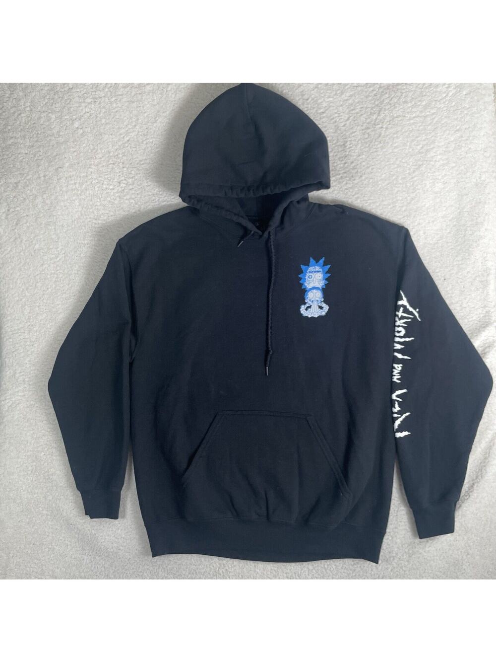 Rick & Morty Hoodie Sweatshirt Mens Large Trippy Black Adult Swim Psychedelic